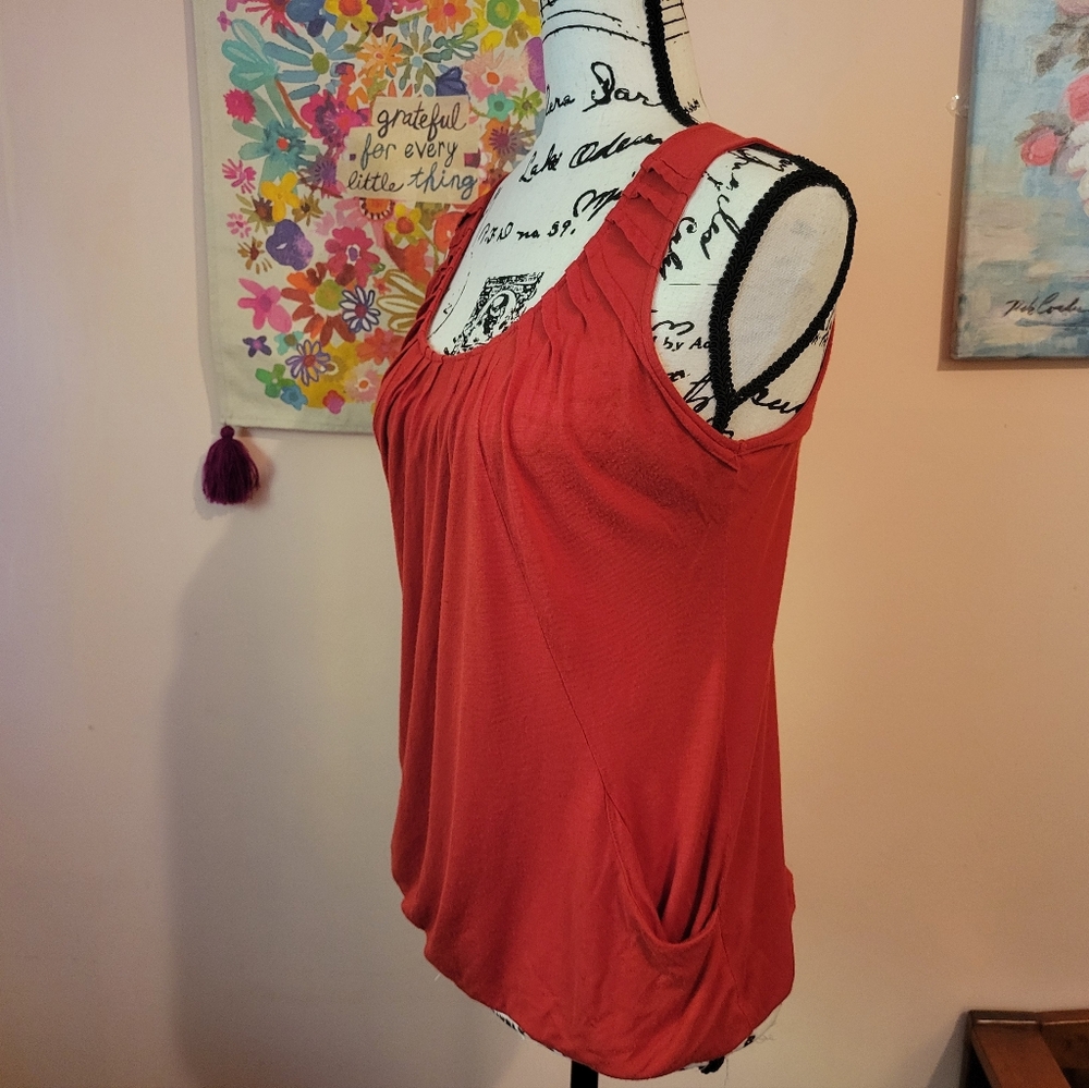 100% Modal The Limited Sleeveless Red Boho Top With Pockets, Elastic Hem, EUC XS - Picture 10 of 16